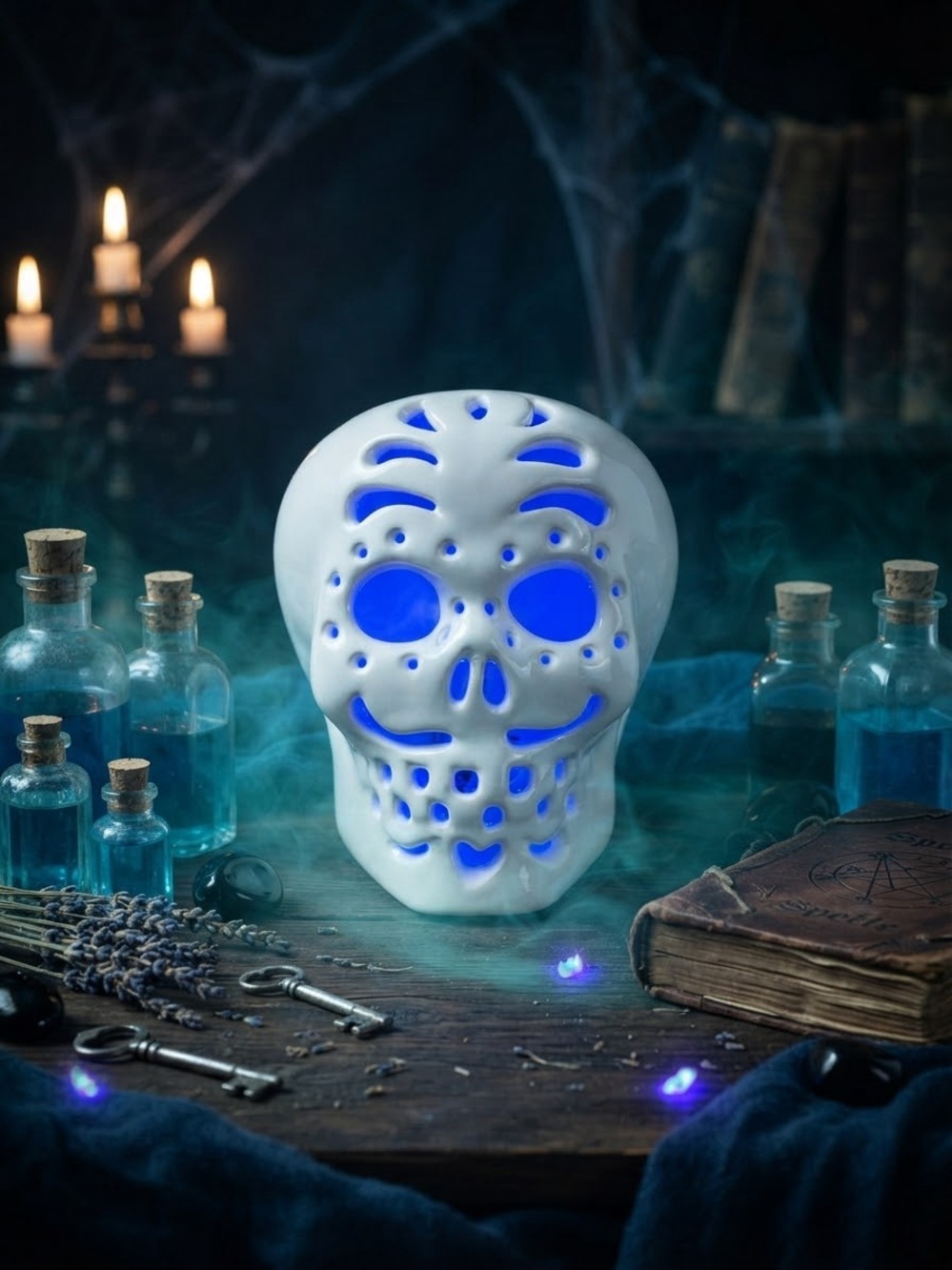 White Ceramic Skull 💀 with color changing light 💡
